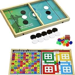 Signamio 3in1 Fastest Finger First String Sling Puck Air Ice Hockey, Ludo, Snake Wooden Board Games Set for Kids 10 Years-image-19