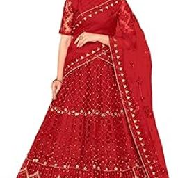 Red Color Embroidery Net Fabric Lehenga Choli With Dupatta For Womens-image-86