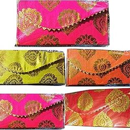 Jagriti Shakti Raw Silk Fabric Printed Money Gift Envelopes/Money Shagun Cash Envelopes for Weddings,Marriages, Birthdays/Return Gifts for Women (Pack of 5)-image-1