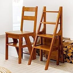 MAHOKSHA Step Stool Multifunctional Wooden Four Step Stool for Kitchen and Home||Wooden Folding Library Ladder Chair,2 in 1 Lightweight Portable Multifunctional Step Stool|Foldable Chair-picture-1