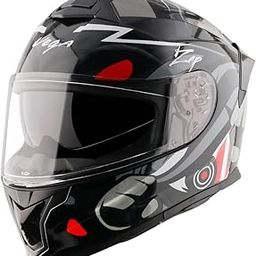 Vega Zap Dude D/V ISI and DOT Certified Gloss Finish Full Face Helmet for Men with Dual Visors and Spoiler-Black Red-L-image-3