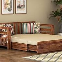 AMGD HAND ARTS Solid Sheesham Wood 3 Seater Sofa Cum Bed with Storage and Side Pockets for Living Room | Three Seater Sofa Com Bed | Wooden Furniture Sofa Bed for Home | 3-Person Sofa | Natural Finish-12