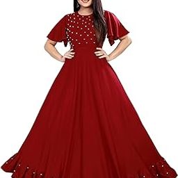 Women's Anarkali Maxi Gown (ruffle moti gown_Maroon_L)-picture-21