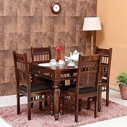 Furnisquare Solid Sheesham Wood Square Traditional Dining Table 4 Seater | Four Seater Dinning Table with 4 Chairs for Home | Chairs With Cushion | Dining Room Sets for Restaurants,A-Dark Brown Finish-image-89