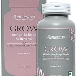 BERKOWITS Grow Nutrition For Dense & Strong Hair | Biotin, Folic Acid and Grape Seed Extract | For Both Male and Female (60 Tablet)-image-16
