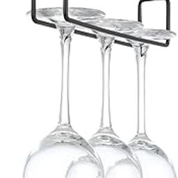 Acrylic Design Art Wine Glass Rack Under Cabinet Drilling Free No Screw Steamware Holder Under Shelf Metal Wine Glasses Holders Storage Organizer Hanging Glass Fit for Bar Kitchen 1 Rows Black-30