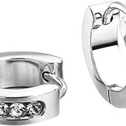 Men Silver-Plated Stainless Steel CZ Stone Hoop Earrings-image-1