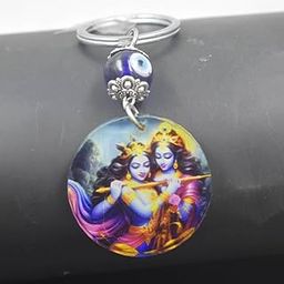 Lord Radha Krishna Religious Evil Eye Charm Keychain for Men and Women-image-95