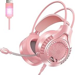 Gaming Headset Soft Earmuffs Noise Canceling with Light for Phone Office USB 7.1 Pink | Laptop & Desktop Accessories | Headsets-image-9