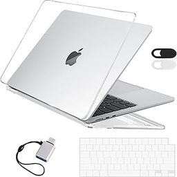 EooCoo Hard Shell Case Compatible for 2025 2024 2022 MacBook Air 13.6 inch M4 A3240 M3 A3113 M2 A2681,Retina Display&Touch ID,M2 M3 M4 Air 13" for Keyboard Cover&Camera Cover&USB Type C Adapter-Clear-1
