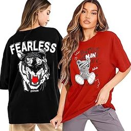 Women's Cotton Round Neck Oversized Half Sleeve T-Shirt Combo (Pack of 2)-image-56