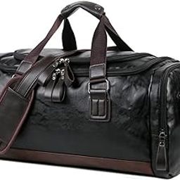 PU leather large capacity travel bag men's business travel luggage bag travel backpack handbag shoulder bag-image-5