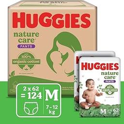 Huggies Nature Care Pants for Babies, Medium (M) Size Baby Diaper Pants, 124 Count, 7-12 kg,Nature's gentle protection with 100% organic cotton, Medium Size , Pack of 124-image-61