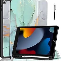 ProElite Smart Case for iPad 10.2 inch 2021 9th/8th/7th Gen [Auto Sleep/Wake Cover] [Pencil Holder] [Soft Flexible Case] Recoil Series - Marble Green with Stylus Pen-image-85