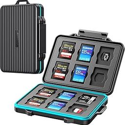 ORICO EVA SD Card Case Holder for Memory Cards,24 Slots Professional Water-Resistant Anti-Shock Holder for 12TF Card and 12 SD Card Protector Storage with Carabiner and Label-image-1