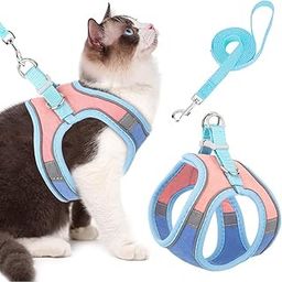 Qpets® Cat Vest Harness with 1.5m Leash Adjustable Size Pet Vest Harness Breathable Suede Fabric with Safety Reflective Strip Cat Harness for Small Cat Dog (M, Blue)-image-31