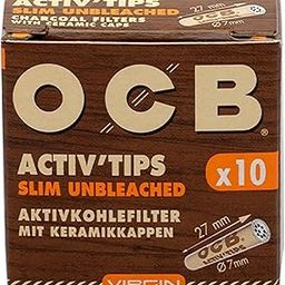 OCB Virgin Unbleached Slim Activated Charcoal Filters with Ceramic CAPS - Rolling Filter Tips/Smoking Filter Tips/Cigarette Filters Tips - 10 pcs (Pack of 1)-image-4