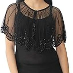 Women's Net Cape Poncho Embellished with Beads(A-22-Ad006173_Purple) (Black-Silver)-image-3