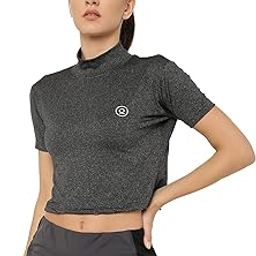 Women's Polyester Regular Fit Half Sleeve Round Neck Yoga Gym Wear Workout Crop Top-picture-17