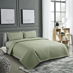 BedBliss Ultrasonic 280 TC All Season Supersoft King Size Bedding Set/bedcover/Rajaai Quilted Set with 2 Pillow Covers, 150 GSM(90x100 inches) Green-image-19