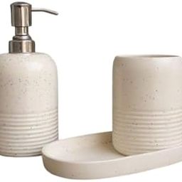MADARKS Minimalist Ceramic Bathroom Accessory Set – 3 Piece (Dispenser, Tumbler & Tray)-31