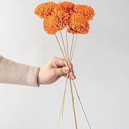 whispering homes Sola Wooden Zinnia Wild Tangerine Flower for Home & Office Decor | Orange | 5 Stems-image-14