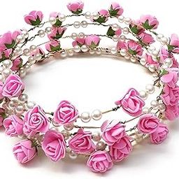 JAGMOOLYA PRODUCTS Artificial Floral Headpiece Roses Foam Flower Wedding Bridal Beach Party Travel Headpiece Wreath Crown Tiara for Girls, Teens and Women (Pack of 2 pcs) (Baby pink)-31
