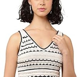 Women's Cotton Sleeveless with V-Neck Crochet Multicolour Top-image-3