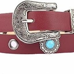 PU Leather Belt for Women Vintage Floral Buckle Ladies Belt | Grommet Design Slim Waist Belt - Free Size (LD167)-7