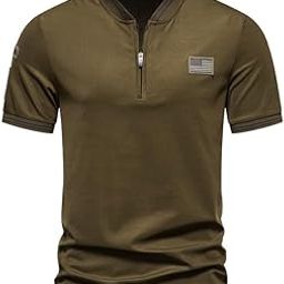 Men Stand Collar Half Zip Short Sleeve T Shirt Comfortable Summer-image-1