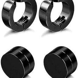 BEETAN Magnetic Non Piercing 316L Stainless Steel Studs For Men and Women with Punk Style Round Black Clip Stud-image-76
