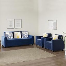 FURNY Clorida 5 Seater 3+1+1 Fabric Sofa Set (Blue)-image-92