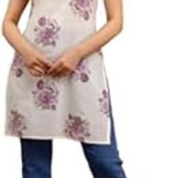Women Floral Printed Square Neck Pure Cotton Kurti-image-0