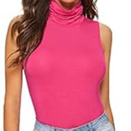 Women's Sleeveless High Turtleneck Fitted Tank Top-Pink-XL-image-57