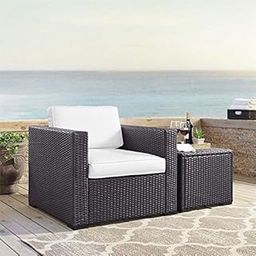 DEVOKO Patio Wicker Single Chair Sectional Sofa Outdoor Furniture With Cushion & Side Table For Balcony, Patio, Porch, Lawn (Dark Brown & White, 1 Seater)-image-83