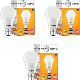 Wipro Garnet 12W LED Bulb for Home & Office |Warm White (2700K) | B22 Base|220 Degree Light Coverage |4Kv Surge Protection |400V High Voltage Protection |Energy Efficient | Pack of 3-10