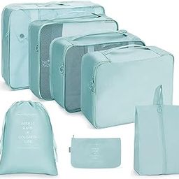 Seinlife 7 Pcs Travel Organizer Pouch Packing Cubes for Clothes Space Savers Bags Cosmetics/Underwear/Socks/Shoes Toiletry Organiser Pouch (Sky Blue)-image-30