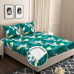 BSB HOME 210 TC Premium Cotton Elastic Fitted Bedsheets with 2 Pillow Covers|Double Bed with Corner Elastic Wrinkelfree Supersoft Floral Pattren Breathable |Size-72 x 68 + 6 inches |Multicolour1-image-3