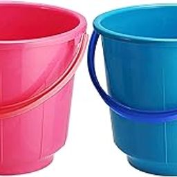 Kuber Industries 2 Pieces Unbreakable Strong Plastic Bathroom Bucket 13 LTR (Pink & Blue) -CTKTC37922-4