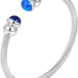yashidun Titanium Steel Wire Rope Bracelet with Colored Stone and Adjustable Stainless Steel Open Cuff-picture-9
