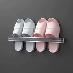 SKOFRI Wall Mounted Shoe Rack, 1 Pack Plastic Hanging Slipper Rack with Adhesive Shoe Storage, Sticky Slippers Shelf Hanging Multi-Purpose Shoe Organizers for Door Entryway(Grey) | PACK OF 2-image-74