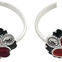 sahiba gems Pure Silver/Chandi Rich Look Antique Design Toe Rings/Chutki with Maroon Stone Cz For Women ~ Pack in 2 Pieces-picture-23