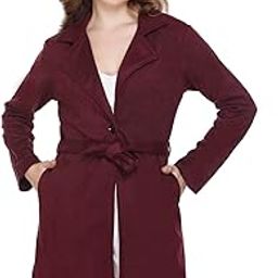 Women Solid Suede Long Coat With Belt-image-87