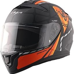 Vega VF-10 Turbo Squad ISI Certified Matte Finish Full Face Helmet for Men with Clear Visor and Stylish Spoiler-Dull Black Orange-M-image-51