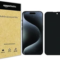 Amazon Basics Privacy Tempered Glass Screen Protector for iPhone 15 (6.1 inches) | Edge to Edge Coverage | Easy Installation Kit | Anti-Spy-74