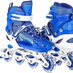 Xnim Adjustable 4 Wheel Inline Skating Shoes for Boys and Girls Liner Roller Skates Shoes Age 6 to 15 Years Kids Skate Blades PU Strong Wheels Aluminium with LED Flash Light on Wheels (Blue)-image-56