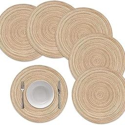 Sulfar Round Braided Placemats Set of 5PCS Round Table Mats Woven Heat Resistant Table Mats for Dining Tables-16
