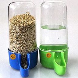 Sage Square 80ml Tube Shape Cage Food, Seed, Water Feeder Dispenser cum Bowl with Removable Tray - No Spill No Mess (Random Color) (Pack of 2) (Size - 13.5 x 3 cm) (Small Size)-15