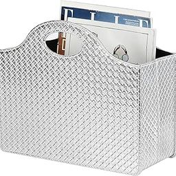 HofferRuffer Magazine Basket Holder, Foldable Magazine Rack, Document File Holder Organizer, File Folder, Newspaper Storage Bin Organizer for Home or Office (Silver)-11