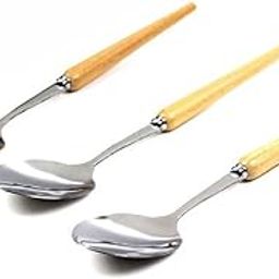 KEPY THE MALL® 304 Grade (Set of 3) Unique Stainless Steel 18/10 with Wooden Handle & Cup Rolled Table Spoon, Cereal Spoon, Bouillon Spoon for Home/Kitchen (20 cm.) (Table Spoon)-image-11
